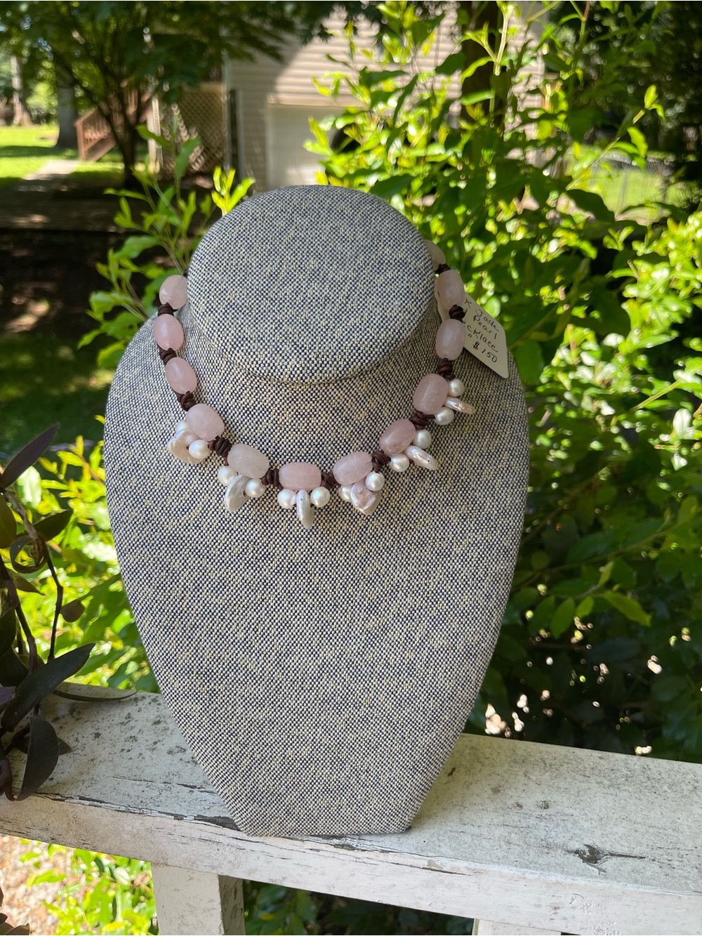 Delicate Pink Jade and Freshwater Pearl Cluster Necklace